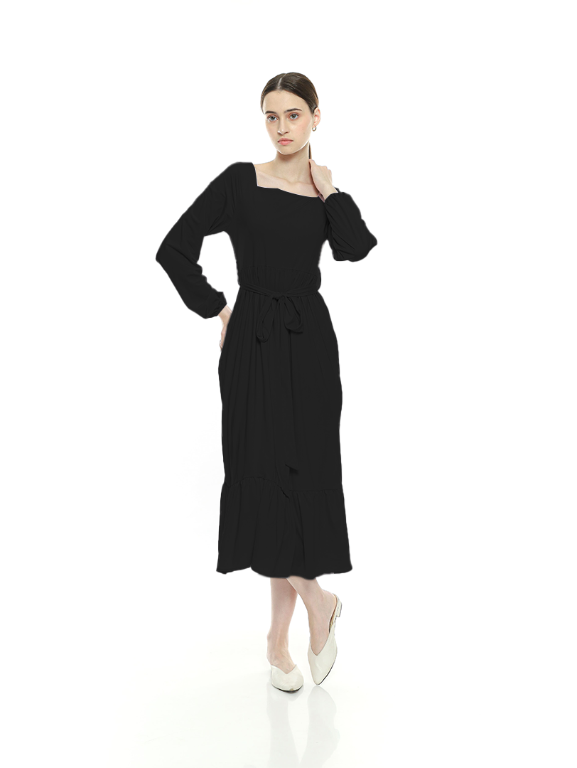 Winner Vogue Charvi Casual Dress - Gaun Wanita Lengan Panjang Tali di Perut