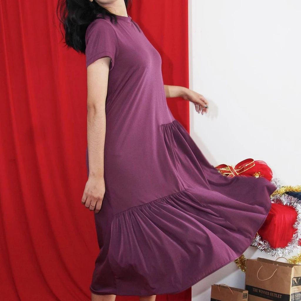 Ruby Dress Gaun Dress Panjang Wanita Lengan Pendek